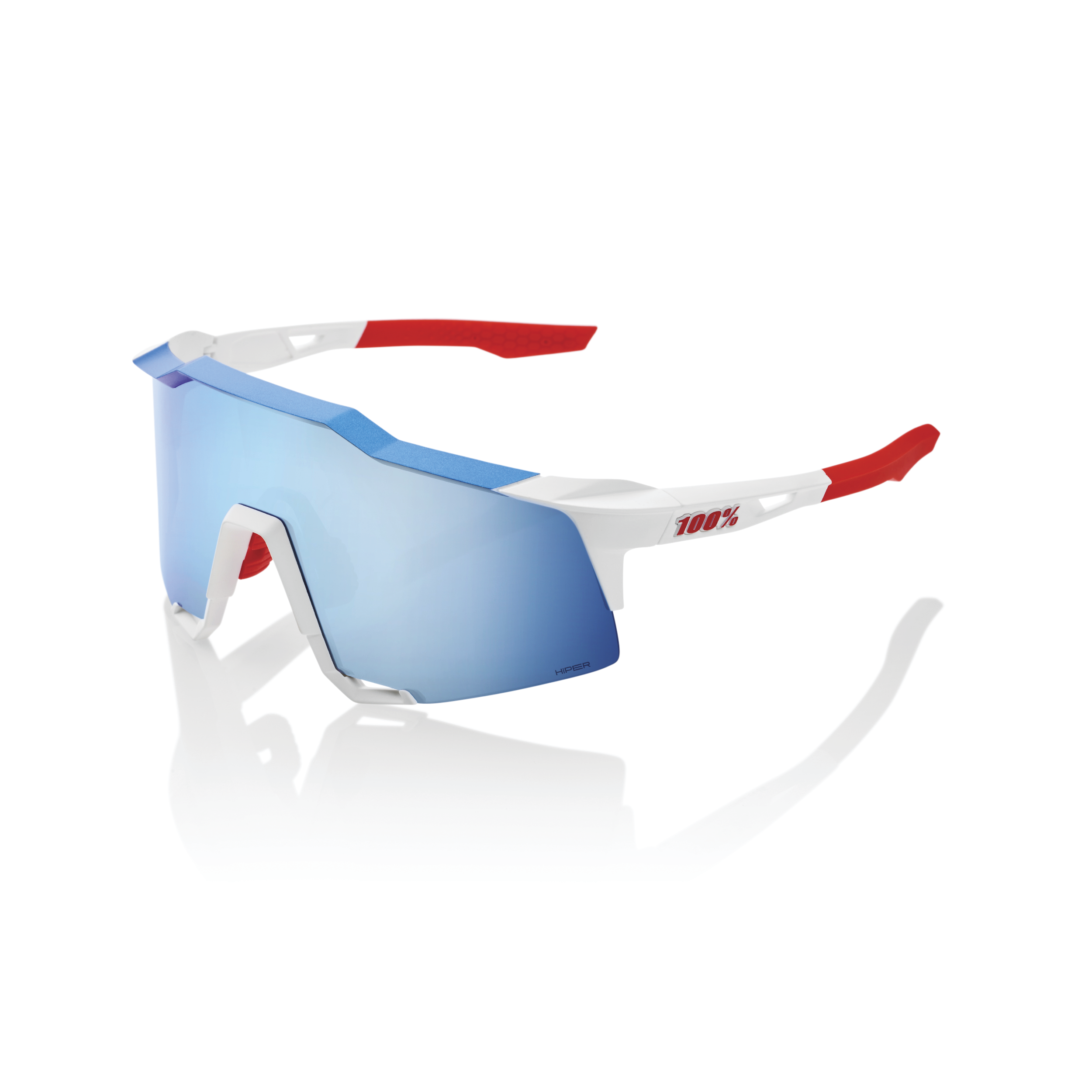 100% Speedcraft Sunglasses - TotalEnergies Team Matte White & Metallic Blue  / HiPER Blue Multilayer Lens