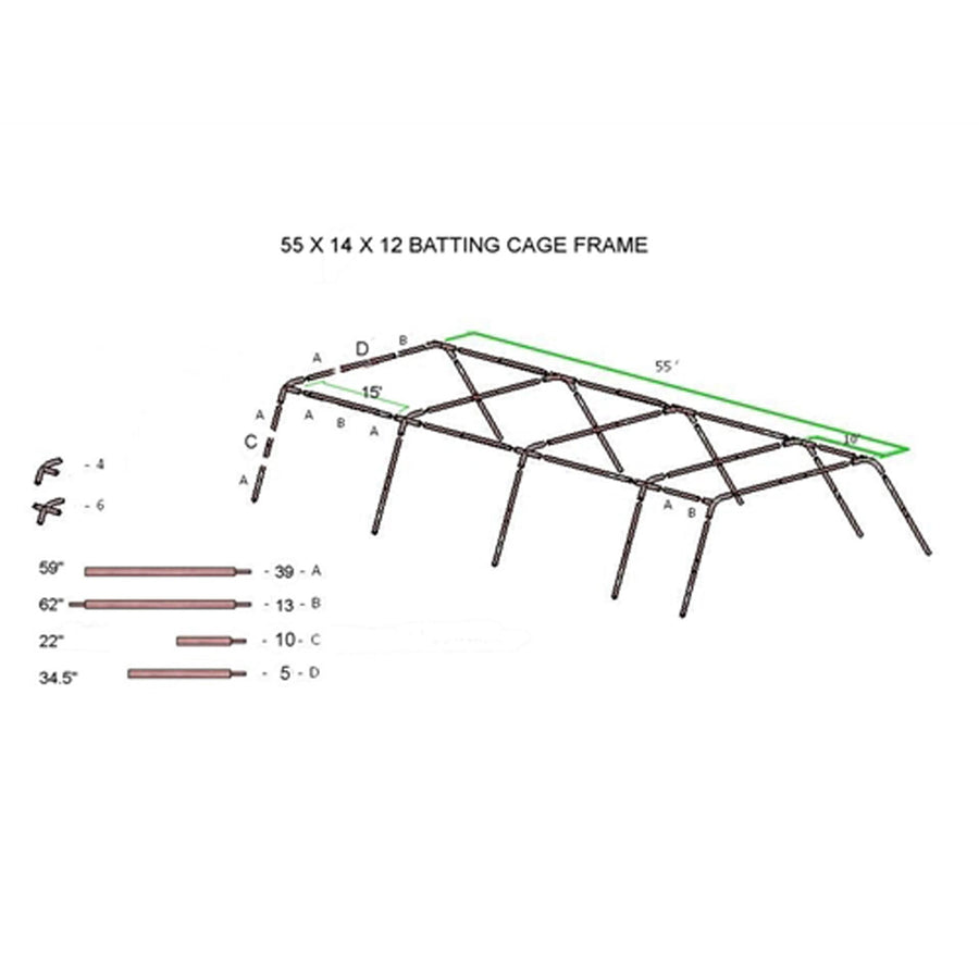 Pro Series 55'x14x12 Batting Cage #45 Net & Frame