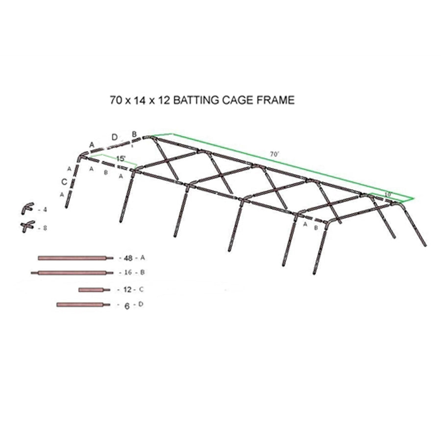 Pro Series 70'x14x12 Batting Cage #45 Net and Frame